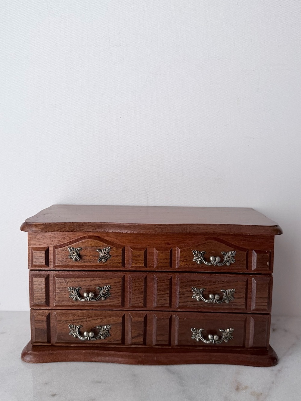 Wooden Jewelry Box with Brass Accents - Brown
